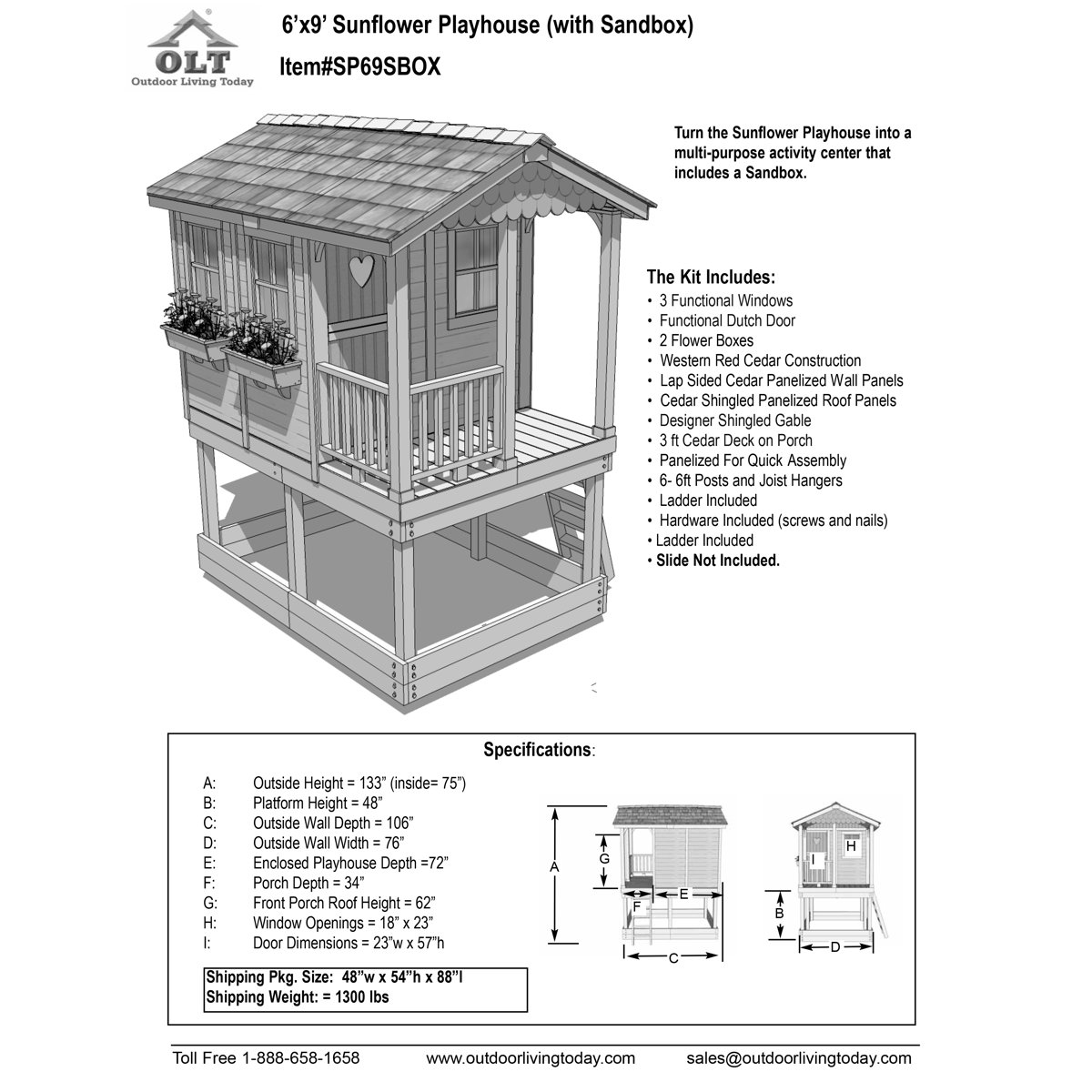 Outdoor Living Today 6 ft. W x 9 ft. D Sunflower Cedar Wood Playhouse